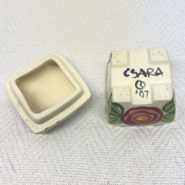 Ceramic box with flowers, hearts and words on it